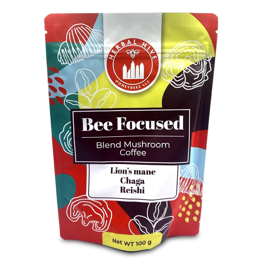 Hubová káva od bylinkového úľa včelieho zamerania zahŕňa adaptogény Reishi, Lion's Mane a Chaga Superfood Low Acid Instant 30 Servings (3.5 oz, Dark Roast)