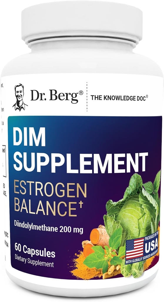 Dr. Berg DIM Supplement Estrogen Balance - Original Estrogen Supplement for Women with Diindolylmetán for Menstrual Symptoms & Menopauza Relief & Black Pepper for Enhanced Absorbation - 60 Kapsule
