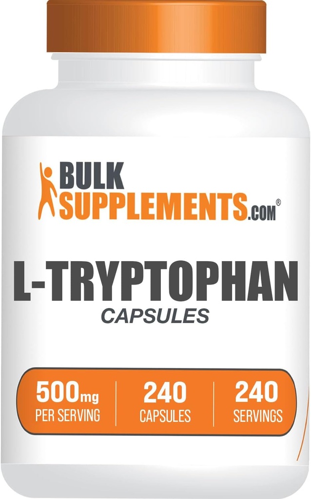 BulkSupplementments.com L-Tryptophan Kapsule - Tryptophan Supplement, L-Trptophan 500mg - Aminokyseliny Supplement, Gluten Free - 1 Kapsule per Serving, 240 Kapsule (Pack of 1)