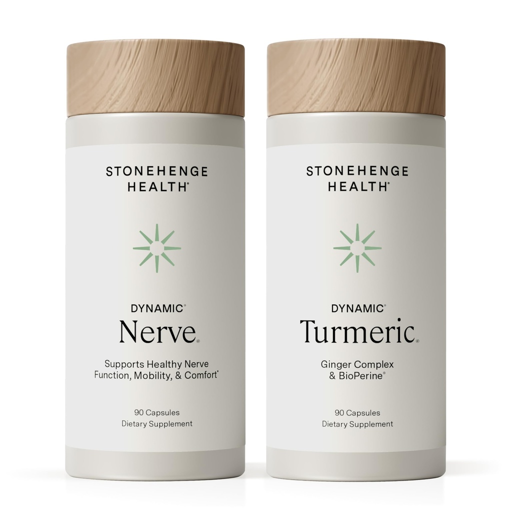Stonehenge Health Dynamic Nerve + Dynamic Turmeric Bundle Doplnky na podporu útechy, Tingling, numbness, pálenie