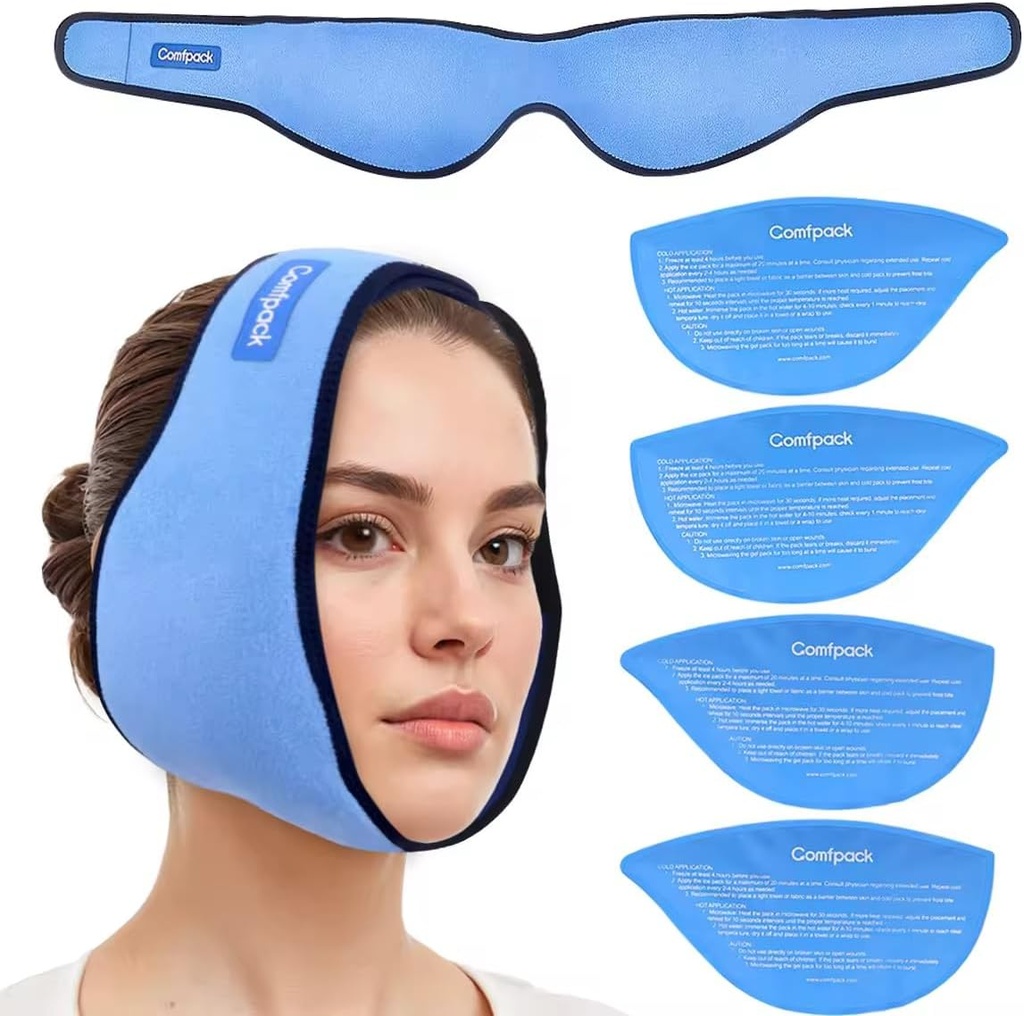 Ice Pack for Múdrosť zuby odstránenie s 4 opakovane použiteľné horúce studené gélové balenia, Múdrosť zuby ľadu Pack Head Wrap pre tonzillektómia, TMJ, Zub extrakt, bolesť čeľuste, Orálna chirurgia, Kozmetická injekcia