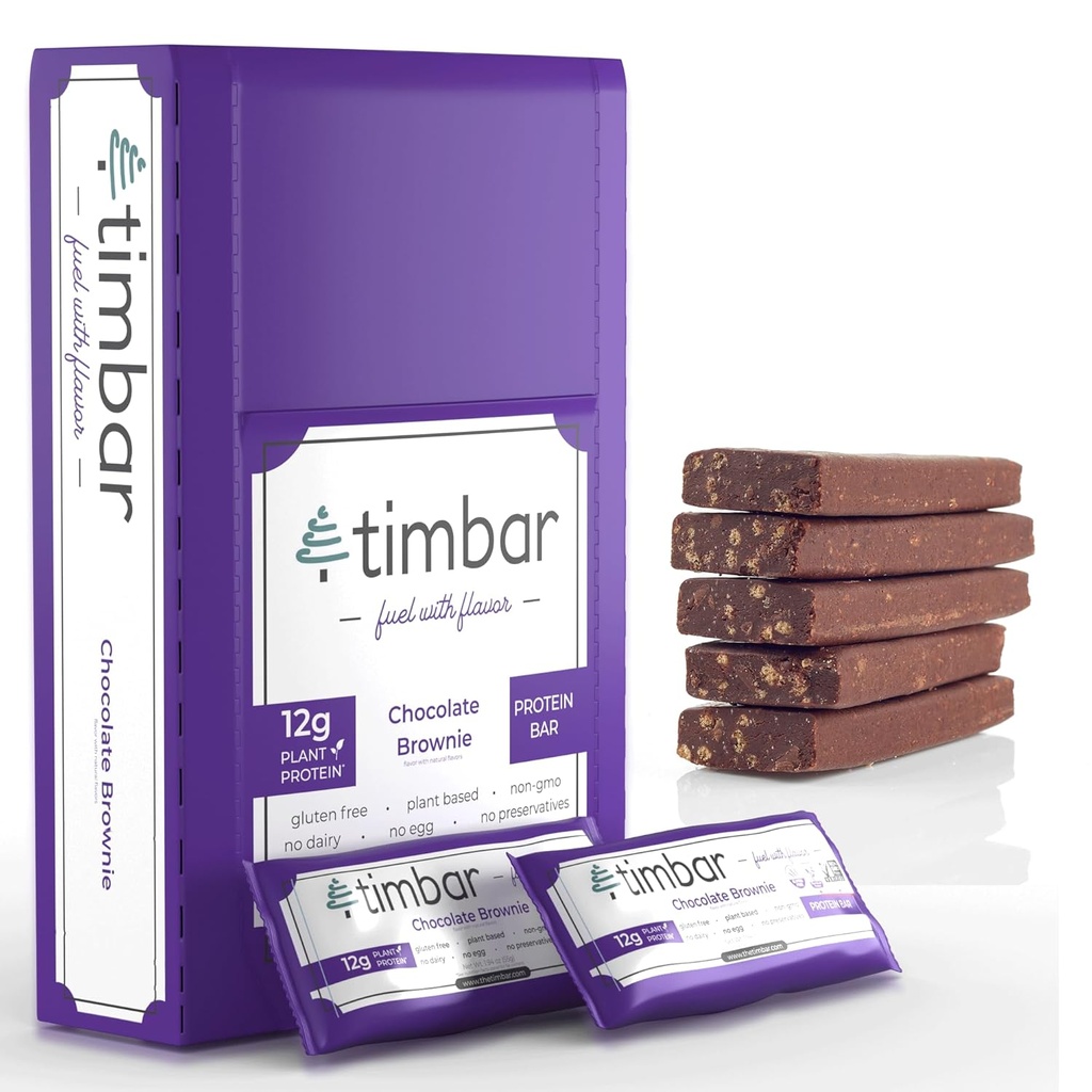 timbar Protein Bars 12 Pack 12g Protein & 9g Fiber Plant Based- Energy & Nut Bars 