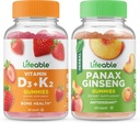 Životaschopný vitamín D3 + vitamín K2 + Panax ženšen, Gummy Bundle - veľké ochutnávky, vitamínové doplnky, bez lepidla, bez GMO, žuvacia Gummy