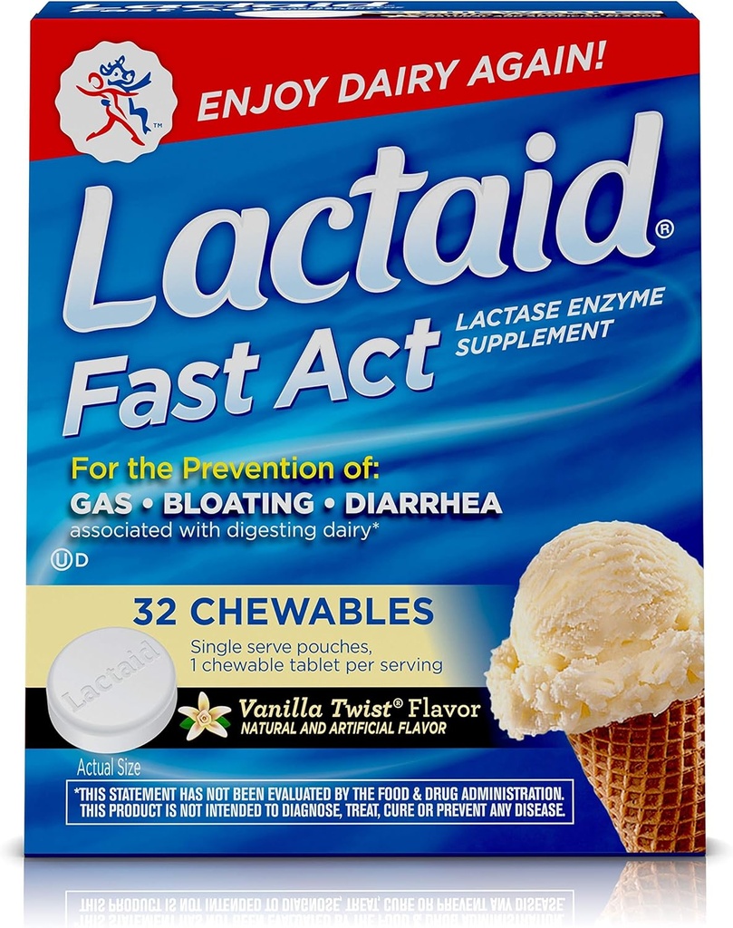 Lactaid Fast Act Laktóza Netolerancia Žuvačky s Lactase Enzymes, Vanilla Twist, 32 Pks 1-ct.