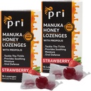 P.R.I Manuka Honey Lozenges s Propolis, Upokojujúci kašeľ a hrdlo kvapky, MGO 300+ Certified (jahoda, 16 gróf/2 balenie)