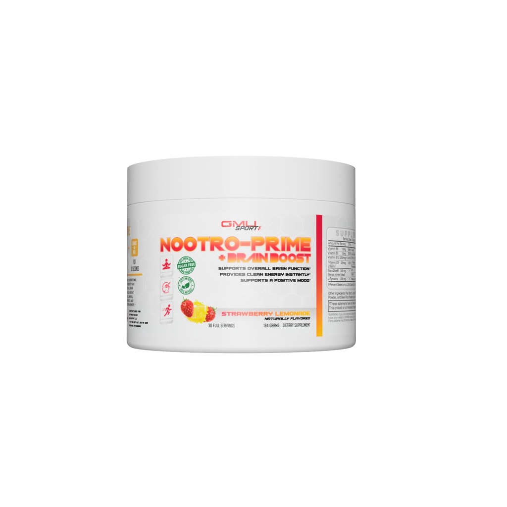 Nootro-Prime Brain Boost - Focus Brain Supplement - Mushrom Supplement Powder with Alpha GPC, Nootropic Brain Supplements for Memory and Focus with Lions Mane, 30 Servings, Strawberry Lemonade