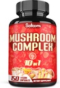 Satoomi 10in1 Mushroom Complex Doplnky - 5 Mesiac Zásobovanie - Miešané s Lions Mane, Cordyceps, Reishi, Chaga, Maitake, Shitake a iné - Podpora pre školy - 150 Kapsule