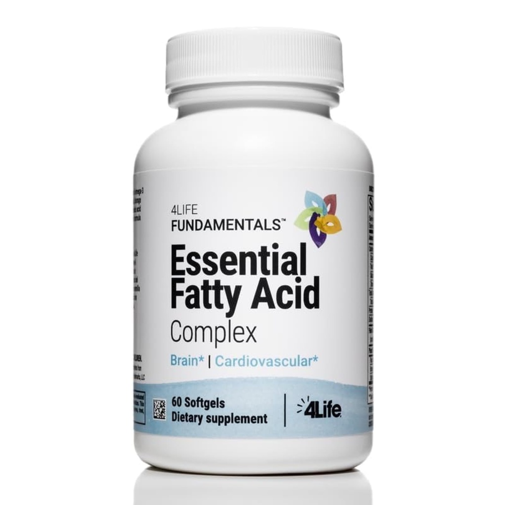 4Life Essential Mastné kyseliny Complex - Rybí olej Blend Vlastnosti Omega-3 a Omega-6, Obsahuje GLA a CLA - Circulation Support - 60 Softgels