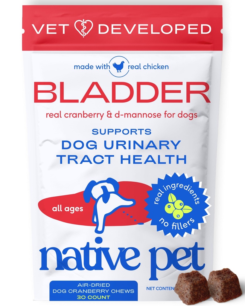 Native Pet Dog UTI liečba - Cranberry doplnok pre psy Kontrola močového mechúra a podpora obličiek - Prevencia močových ciest infekcie a močovej inkontinencie - Vyrobené s skutočné brusnice extrakt - 30 žuvačky