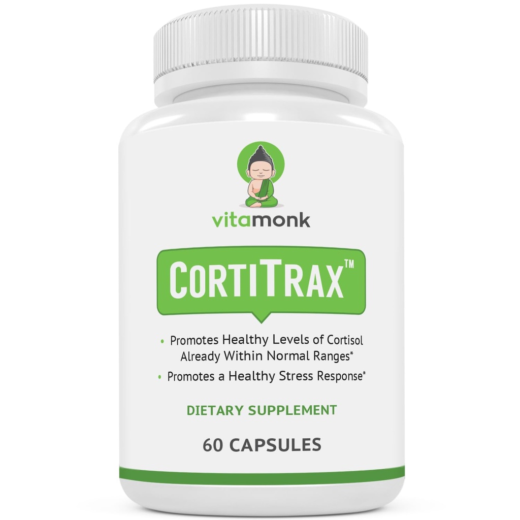 VitaMonk CortiTrax Natural Cortisol Blocker - Dr. Formulovaný Cortisol Manager, Cortisol Support & Cortisol Reducer (Už v normálnom rozsahu) - 60 Kapsule Cortisol Supplement
