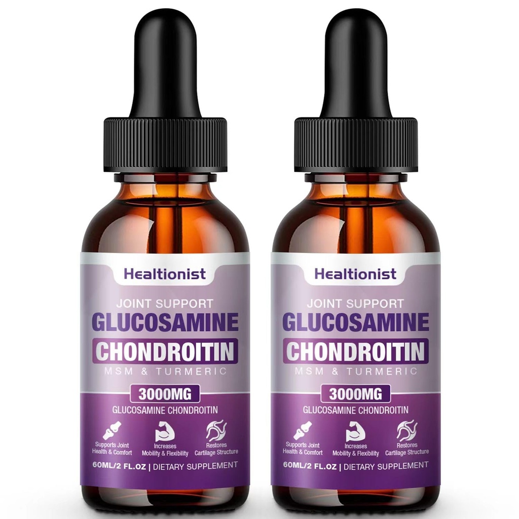 2 balenia Glukozamín Chondroitín MSM Liquid Drops, Extra sila Joint Suplement for Adults Muži a ženy, Quercetin Boswelia, Hypromelain, Antioxidant Immune Support (4 Fl oz)
