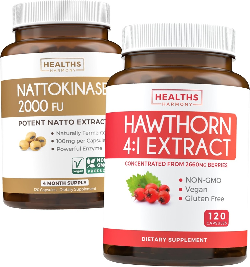 Nattokináza & Hawthorn (4-Mesačné zásobovanie) Nattokináza Berry Harmony - Nattokináza 2000 FU Výkonný Prirodzene kvasené sójové bôby (4-Mesačné zásobovanie) & Hawthorn Berry 4:1 extrakt - Vegan a Non-GMO