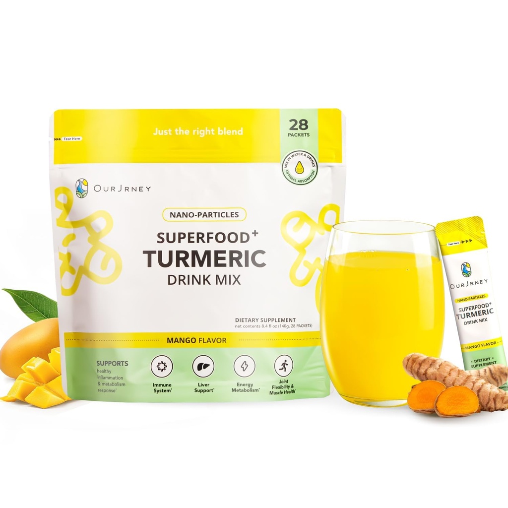 Nano Turmeric Curcumin Drink Powder, Golden Juice for Wellness & Imunity, No Turmeric Taste, Add to Smoothies/Water Daily Morning Routine