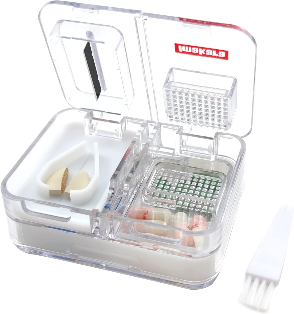 Travel Pill Box Medicína, Doplnky, Vitamín pilulky Organizátor denné použitie pilulky Prípad s pilulky Cutter Pill Crusher a Grinder (biela)