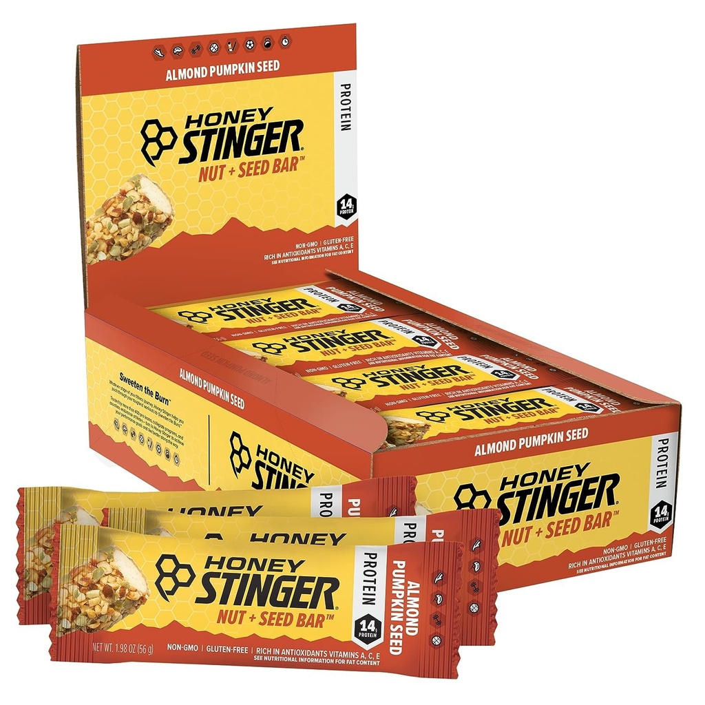 Med Stinger Nut + Seed Bar, Mandľové tekvice Seed, Bielkoviny balené potraviny pre cvičenie, Vytrvalosť, Výkon a zotavenie, Športové Nutrition Snack Bar pre domáce & Gym, Post Cvičenie, Box 12