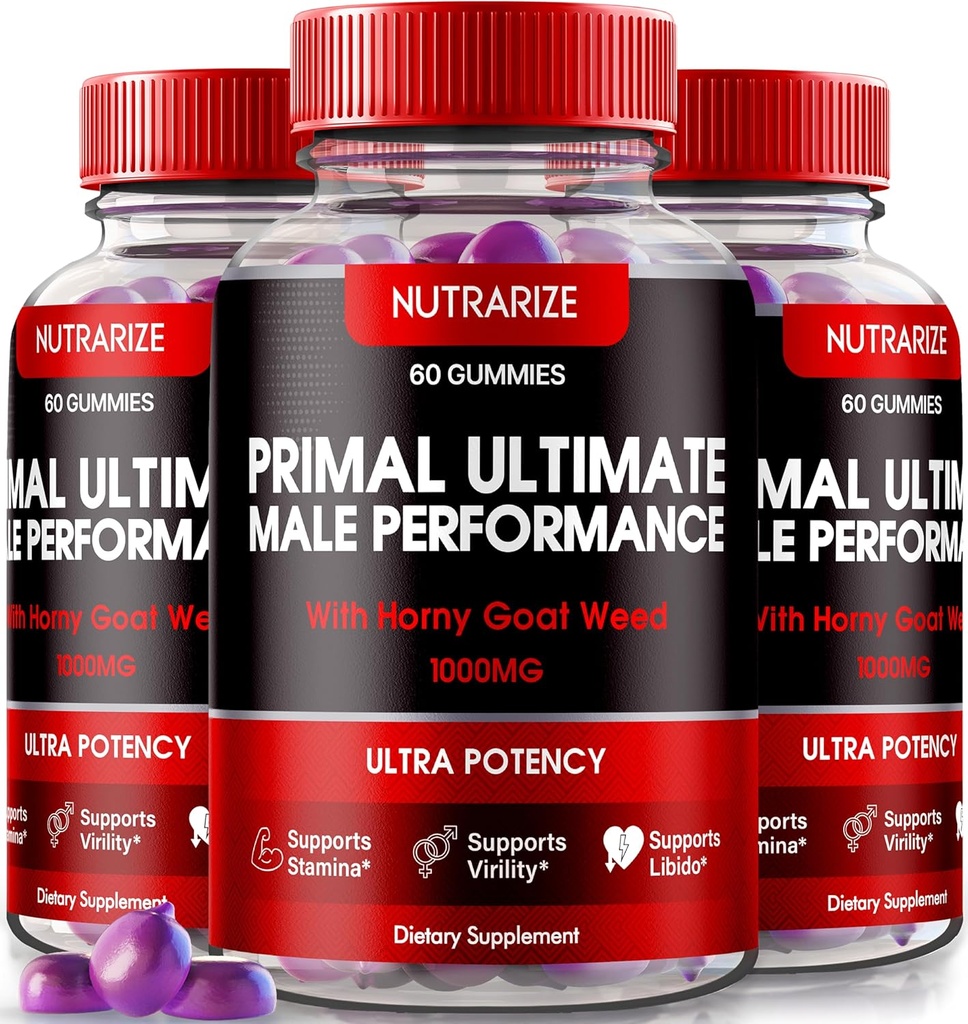 NutraRize (3 balenie) Primal Ultimate Gummies, Oficiálne PrimalUltimate Performance Supplement, Kľúč k Regain Confidence, Premium Gummy, Oficiálne Prime Ultimate Recenzia (180 Gummies)