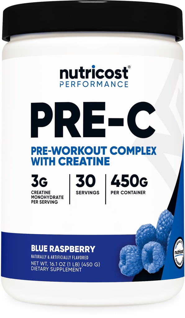 Nutricost Pre-C pre-Workout komplex s kreatínom (Blue Rasberry 