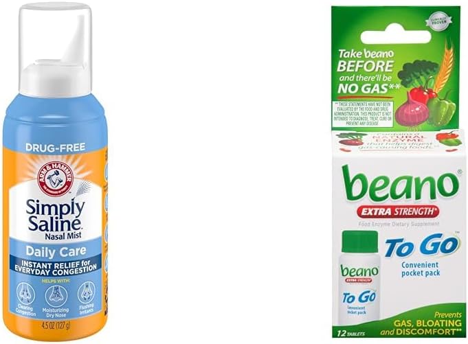 Arm & Hammer Jednoducho Saline nosový sprej 4.5oz & beano ísť Gas Relief Tablety 12 Počet
