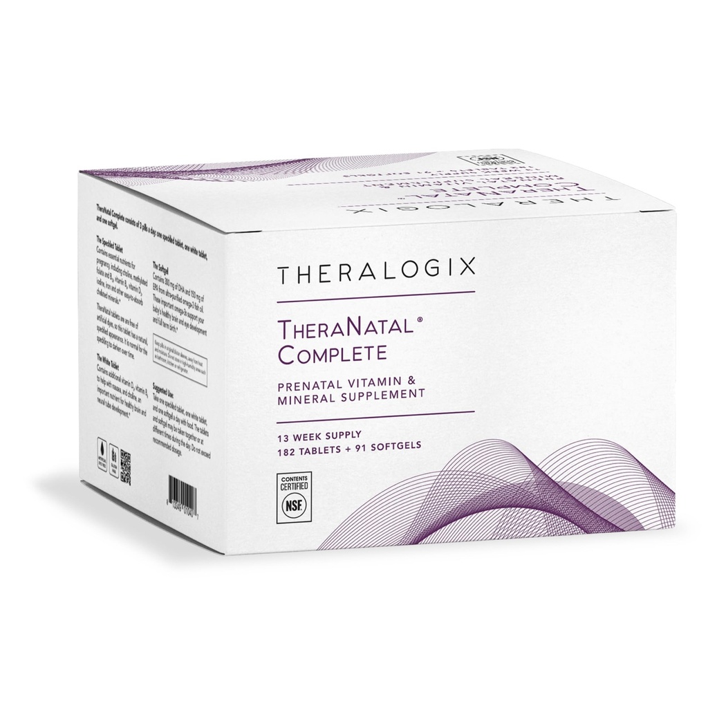 Theralogix TheraNatal Complete Prenatal Vitamin Supplement - 91-Deň dodávky - s DHA, vitamín D3, folát, jód, cholín, železo, vitamín B6 a viac - NSF Certified - 182 Tablety & 91 Softgels