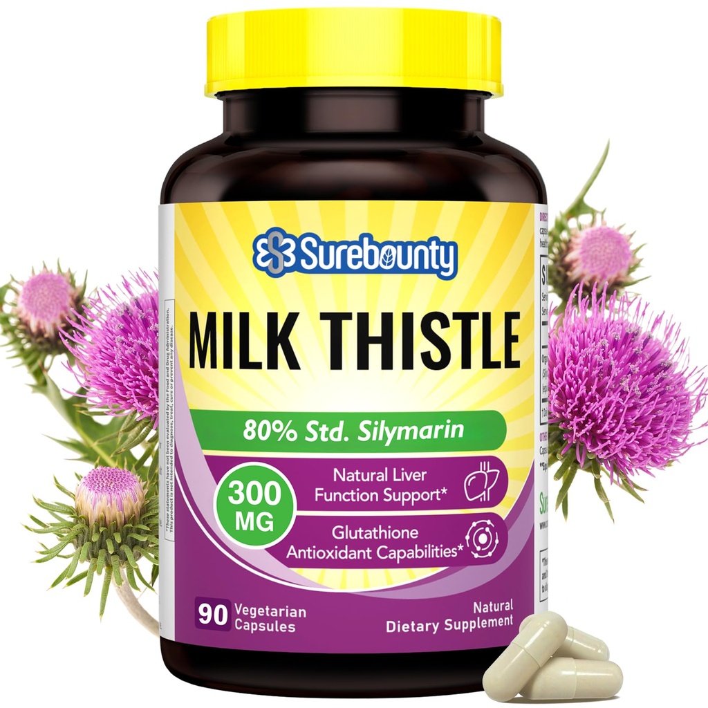 Milk Thitle, Concentrated Seed Extract, 80% Silymarin, Liver Support Clease Detox, Mastné pečeňové doplnky, Non-GMO, No Gluten & Soy, 90 Veggie Caps, 3 mesiace dodávky