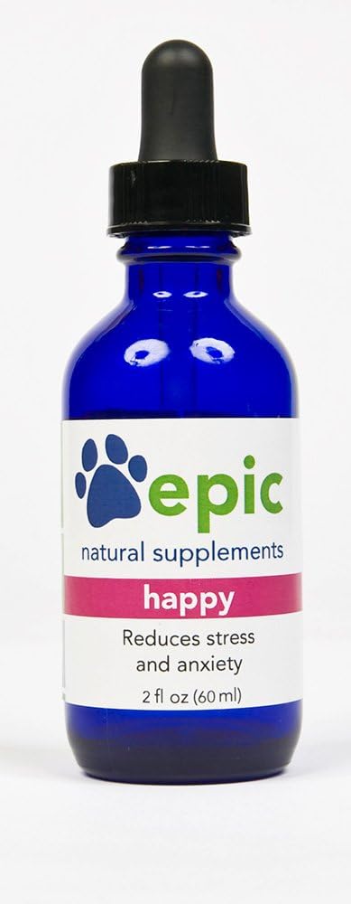 Happy - All Natural Liquid Spray Supplement - Jednoduché oddelenie Úzkosť, pomáha s Vet návštev, Cestovanie,grooming, strata priateľa (Dropper 2 oz)