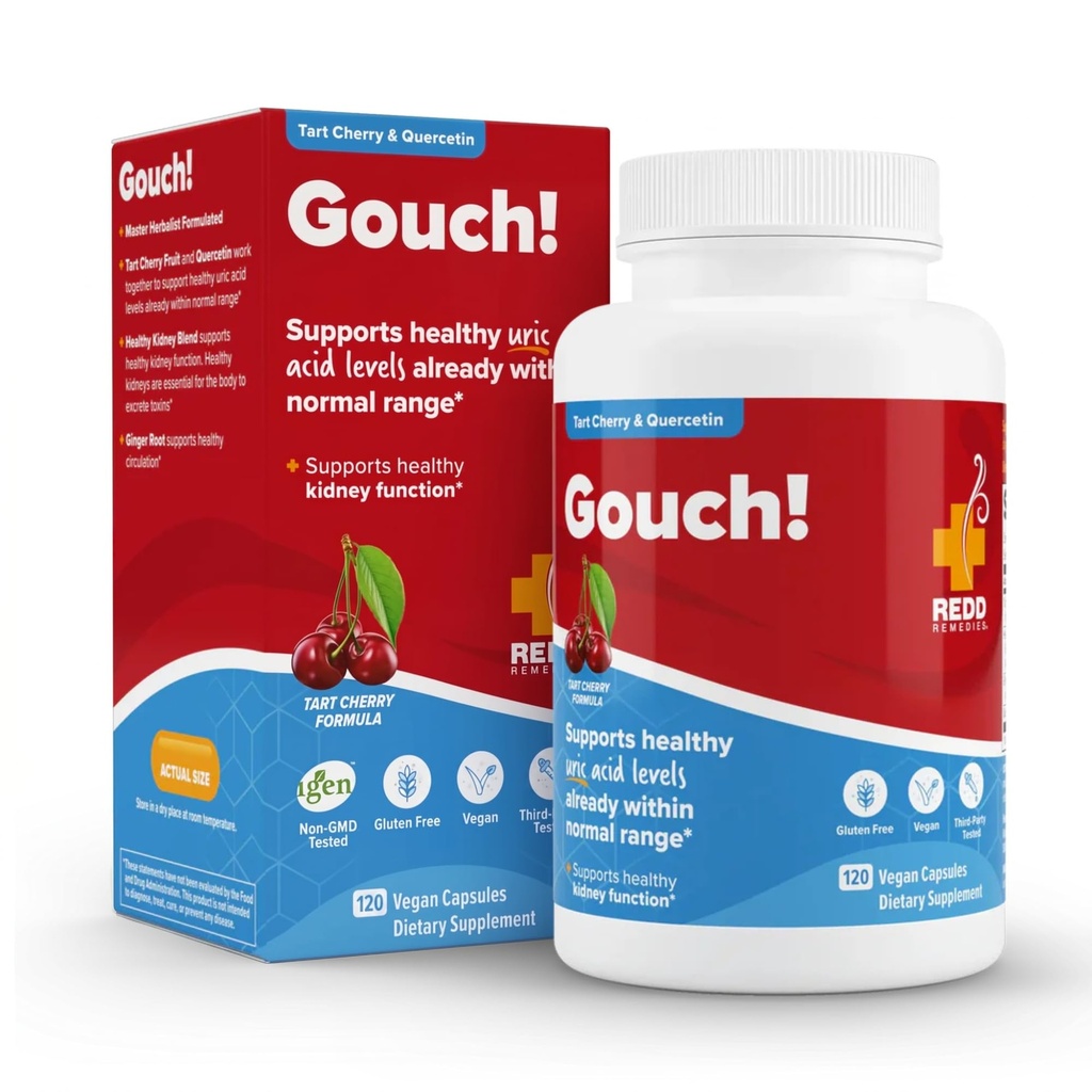 Redd Remedies, Gouch!, Supplement Support for Joints and Uric Acid Levels, Povzbudzuje zdravé zápalové reakcie, Tart Cherry & Quercetin, 120 Vegan Kapsule