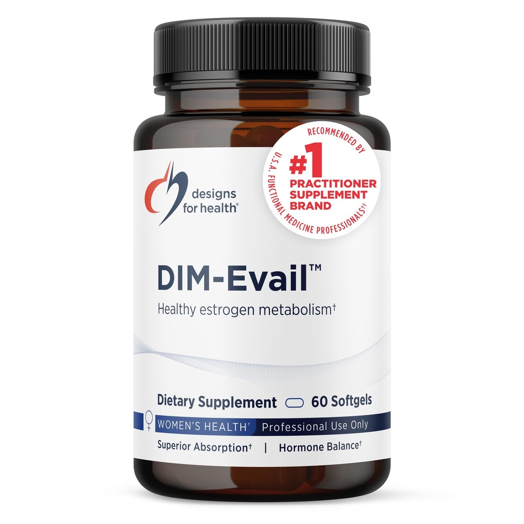Designs for Health DIM-Evail - 100mg Diindolylmetán Supplement - Enhanced Absorbtion Technology DIM Supplement - May Support Healthy Estrogen Metabolizmus - Gluten Free + Non-GMO (60 Softgels)