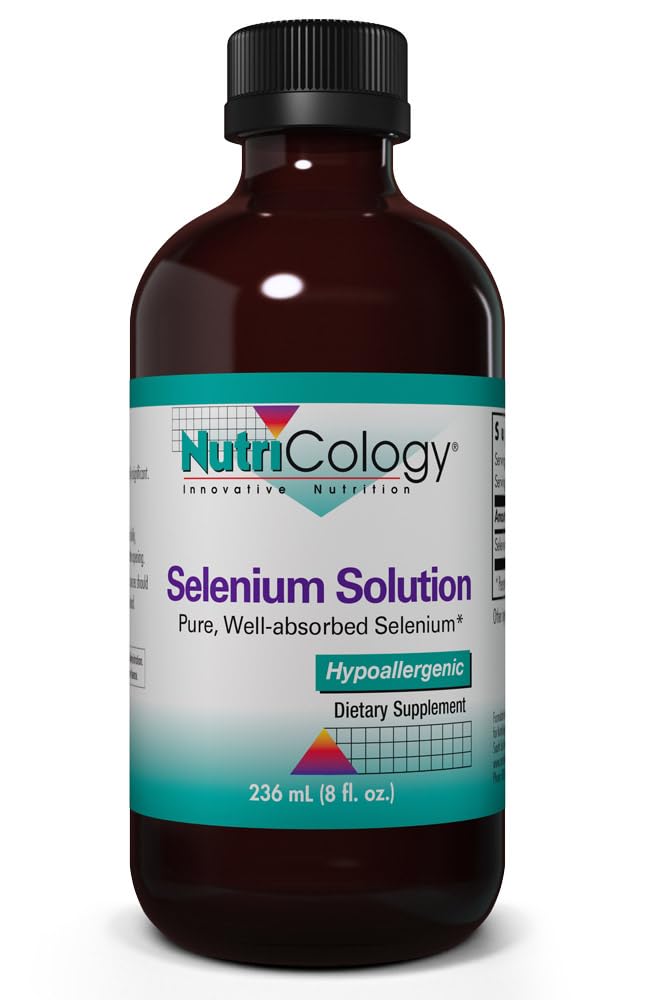 Nutricology Selenium Solution - Well-Absorbed Selenium Liquid, Pure Sodík Selenit, Podpora štítnej žľazy, Antioxidanty, 100 μg Supplement, Hypoalergenic - 8 Fl Oz