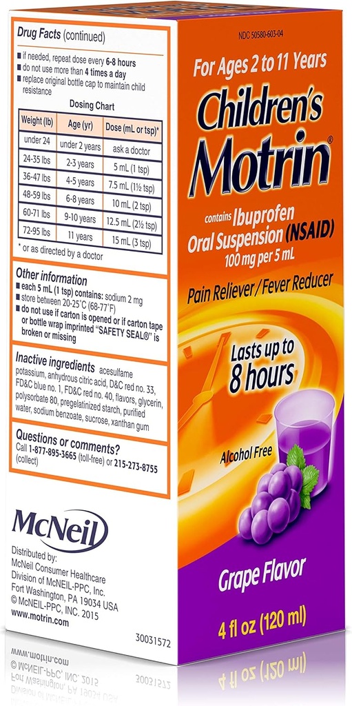 Perorálna suspenzia pre deti Hroznová aróma - 4 oz, balenie po 4