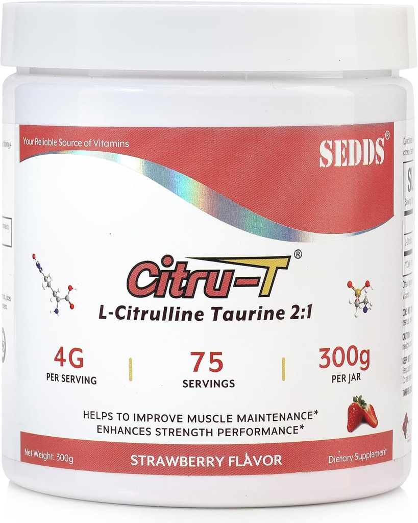 Jahodová príchuť L-Citrulín Taurín 2:1, L Citrulín Powder, Neochutený Vegan Taurín Powder, Predprášok športové výživa pre mužov a ženy,1 libra prášku Každý plechovka