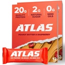 Atlas Protein Bar, 20g Protein, 1g Cukor, čisté zložky, bez lepku (Peanut Butter Raspberry, 12 g Count (Pack of 2))
