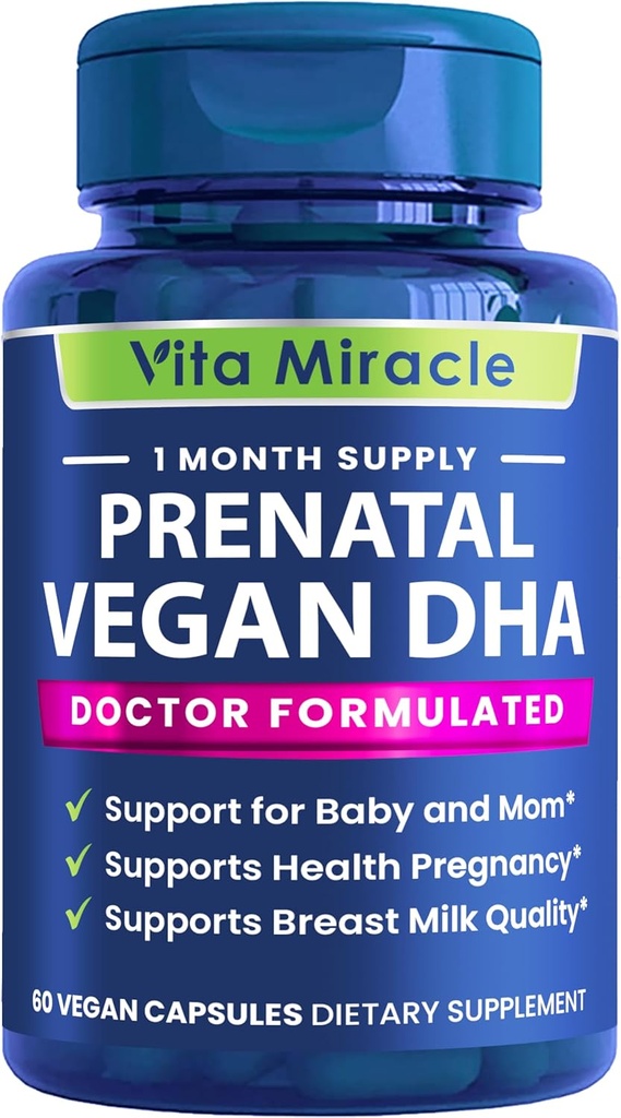 Prenatálne DHA doplnky - Vegan 800mg DHA DPA Plant Based Omega 3 - Najlepšie pre optimálne zdravie matky a dieťaťa - podporuje detský mozog a vývoj očí prenatálne pre ženy žiadne rybie oleje