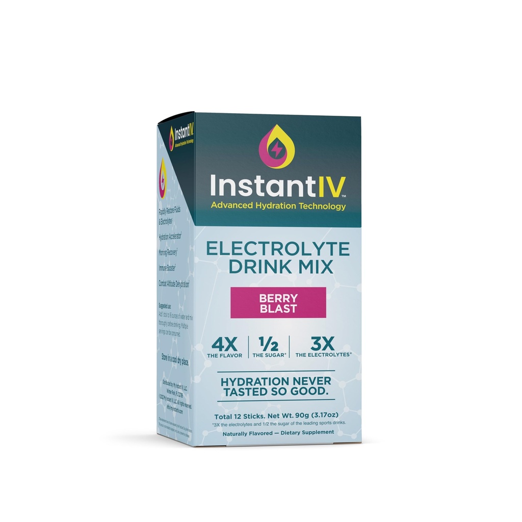 Powder Electrolytes - 3X Electrolytes,1/2 Cukor s vitamínom C, B3, B6, Powder Pakets for Hydration, Recovery & Imunity, Vegan & Gluten Free Berry Blast - 12 Paketov