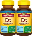 Príroda Vyrobené Maximálna sila Vitamín D3 10000 IU (250 μg), Diétne doplnky pre kosti, zuby, svalovej hmoty a imunitného zdravia, 60 Softgels, 60 dní dodávky - balenie 2