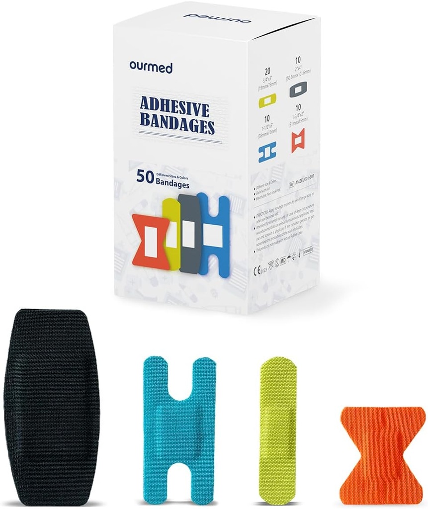 Flexibilné tkaniny pásy s non-Stick Pad, Latex zadarmo, dúhové farby adhezívne pásmo prvej pomoci rana starostlivosť o rezy, mraky, pľuzgiere, rôzne veľkosti, 50 Počet