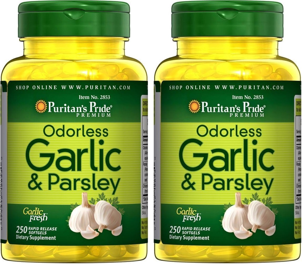 Puritan's Pride Odorless Cesnak & Petržlen 500 Mg / 100 Mg, 250 Count (Pack of 2)