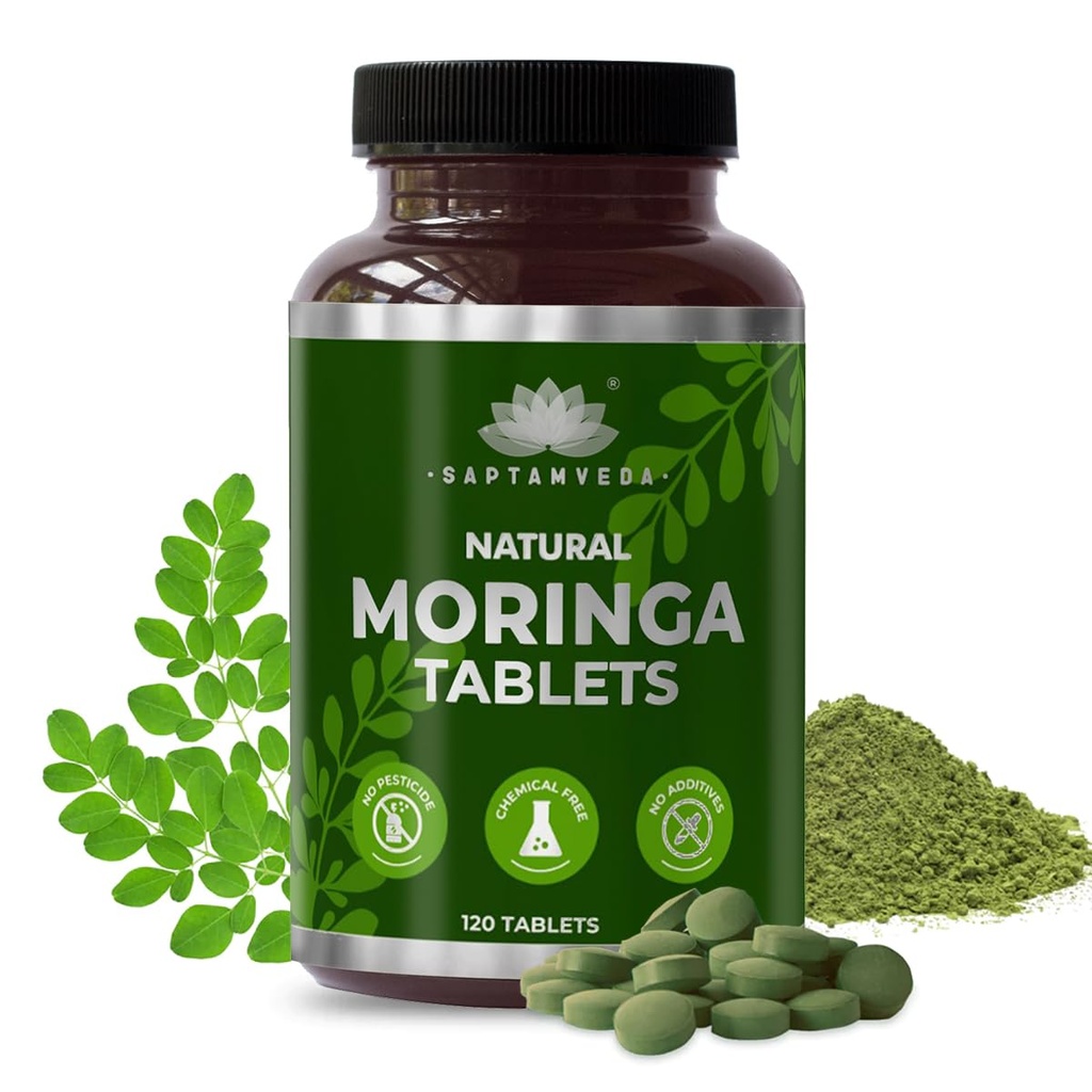 SAPTAMVEDA Natural Moringa Tablets, Drumstick Leaf Tablets (120 Tablety) - 500mg Každý 