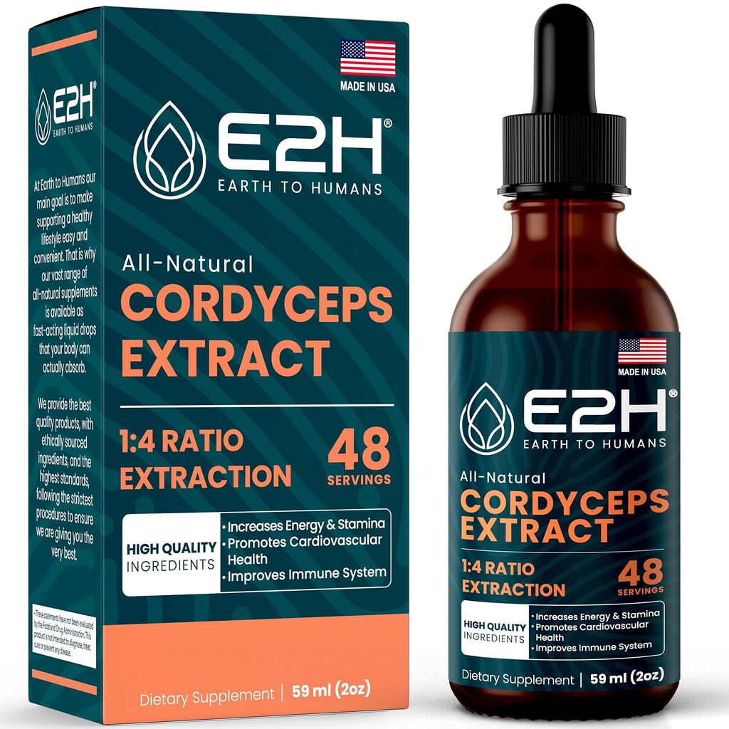 Cordyceps Mushroom Supplement - Rýchlejšia absorpcia ako Cordyceps Mushroom Capsuls alebo Powder - Naše Cordyceps Extract podporuje energiu a podporu výdrže - Mushroom Extract - 2 Fl Oz by E2H