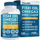 4-in-1 rybí olej Omega 3 mastné doplnky (2100mg) - Omega 3 rybí olej s vitamínmi D3 K2 a CoQ10 - citrónová ochutená (120 mäkké želé)