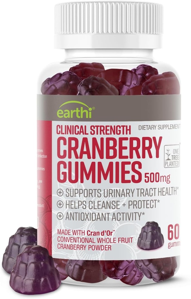 Klinická sila Cranberry Gummies 500mg - Urinary Tract Support Health for Women & Men - Antioxidant Superfood to Clease & Chrániť - Cran d'Or Cranberry Powder Supplement (60 Gummies)
