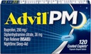 Advil PM (počet 120) Bolesť Reliever/Nocný spánok Potiahnutý kaplet, 200 mg Ibuprofénu, 38 mg Difenhydramínu (Back of 2)