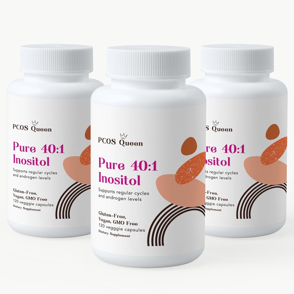 Pure 40:1 Inozitol - Myo + D-Chiro Inozitol Supplement - pre ženy s plodnosťou, koža, & Menštruačné potreby cyklu - 3 fľaše