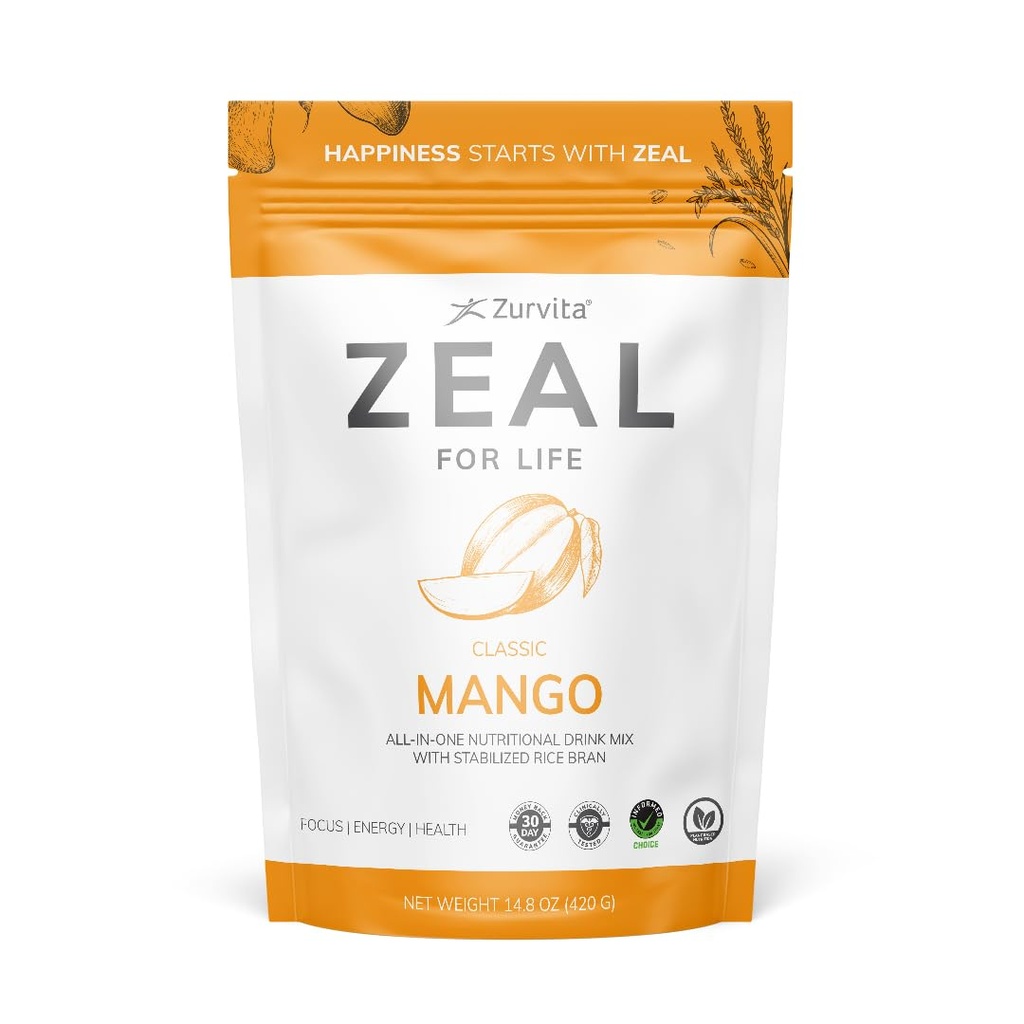 Zurvita Zeal for Life Wellness Drink Mix - Mango Flavor - bezlepkové, Vegan, s biotínom, vitamíny B12, C, D, E, železo, horčík - 30 Servíry (420g)