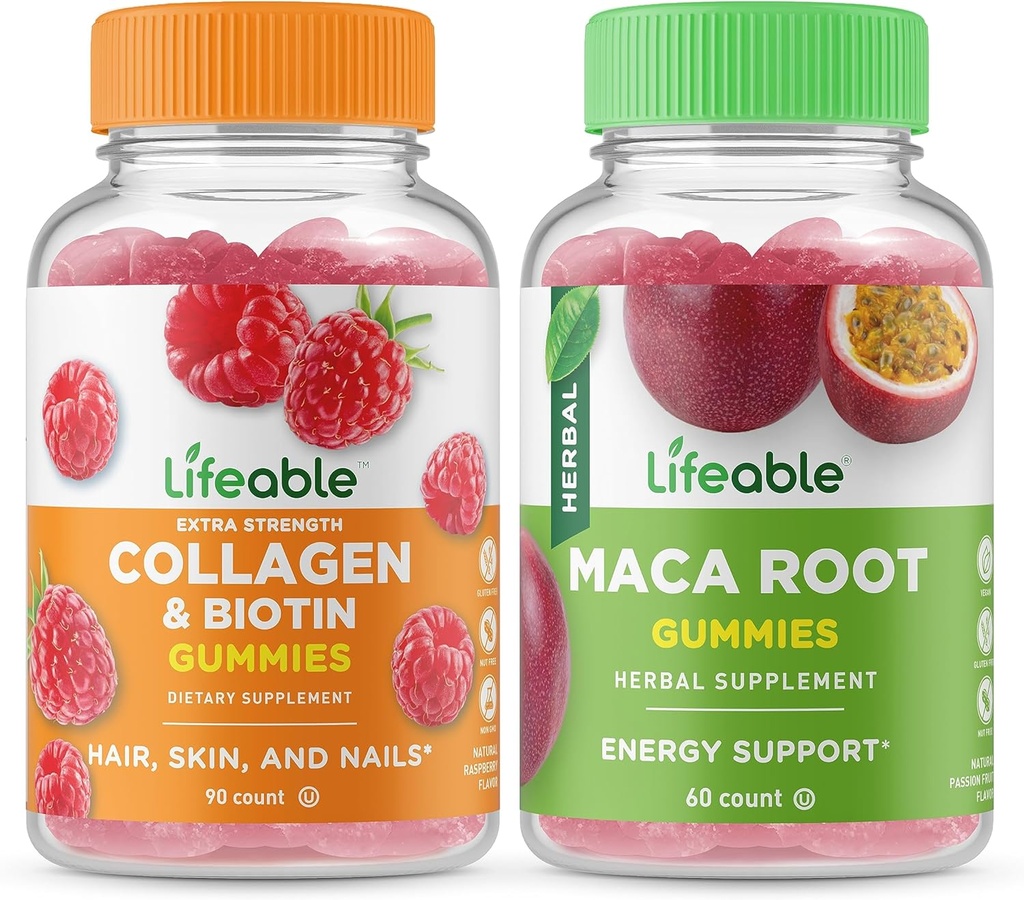Životaschopný kolagén a biotín + Moringa Leaf, Gummies Bundle - veľké ochutnávky, vitamínové doplnky, bez lepidla, bez GMO, žuvacia Gummy
