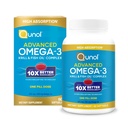 Qunol Advanced Omega 3 Krill and Fish Oil Complex, 10x Lepšia biodostupnosť, Jedna dávka tabliet, 250mg EPA & DHA, podporuje mozog, zdravie očí, srdca a kĺbov, 60počet (Stock of 1)