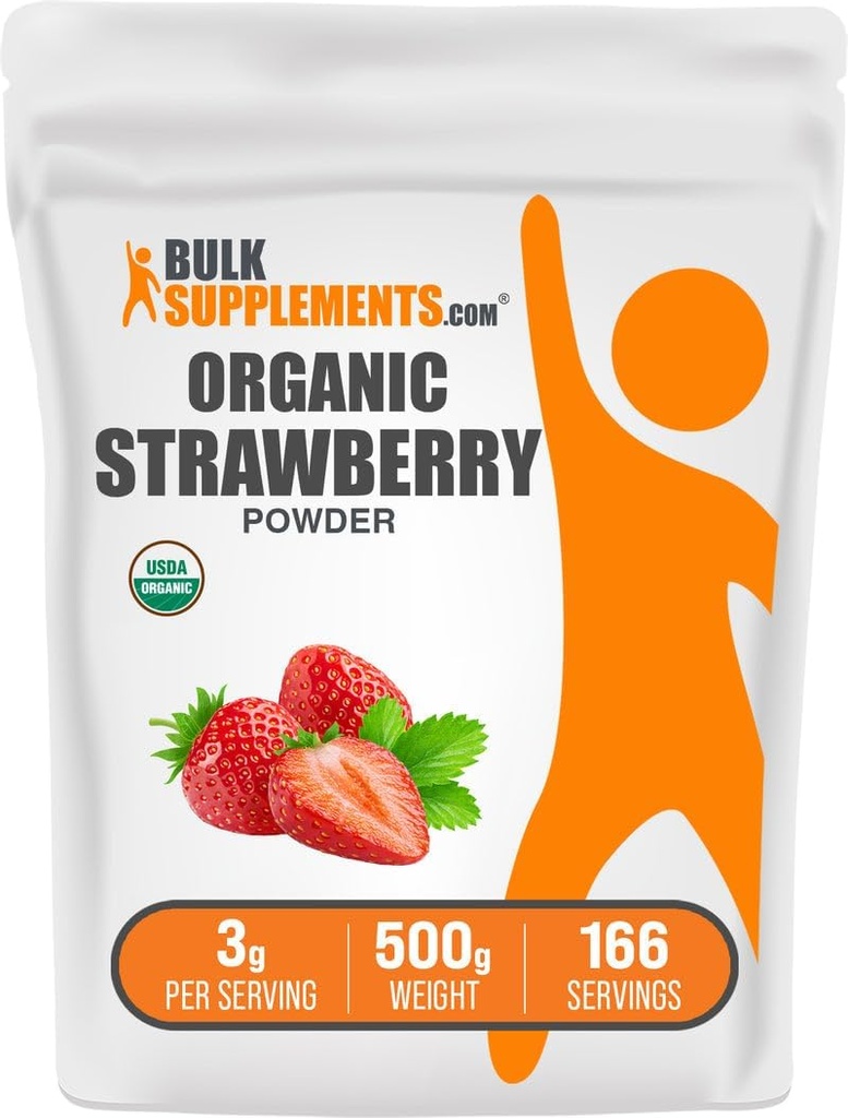 BulkSupplements.com Organic Strawberry Powder - Fruit Powder from Organic Jahody - No Sugar Pridané & Gluten Free, 3g per Serving, 500g (1,1 lbs) (Pack of 1)