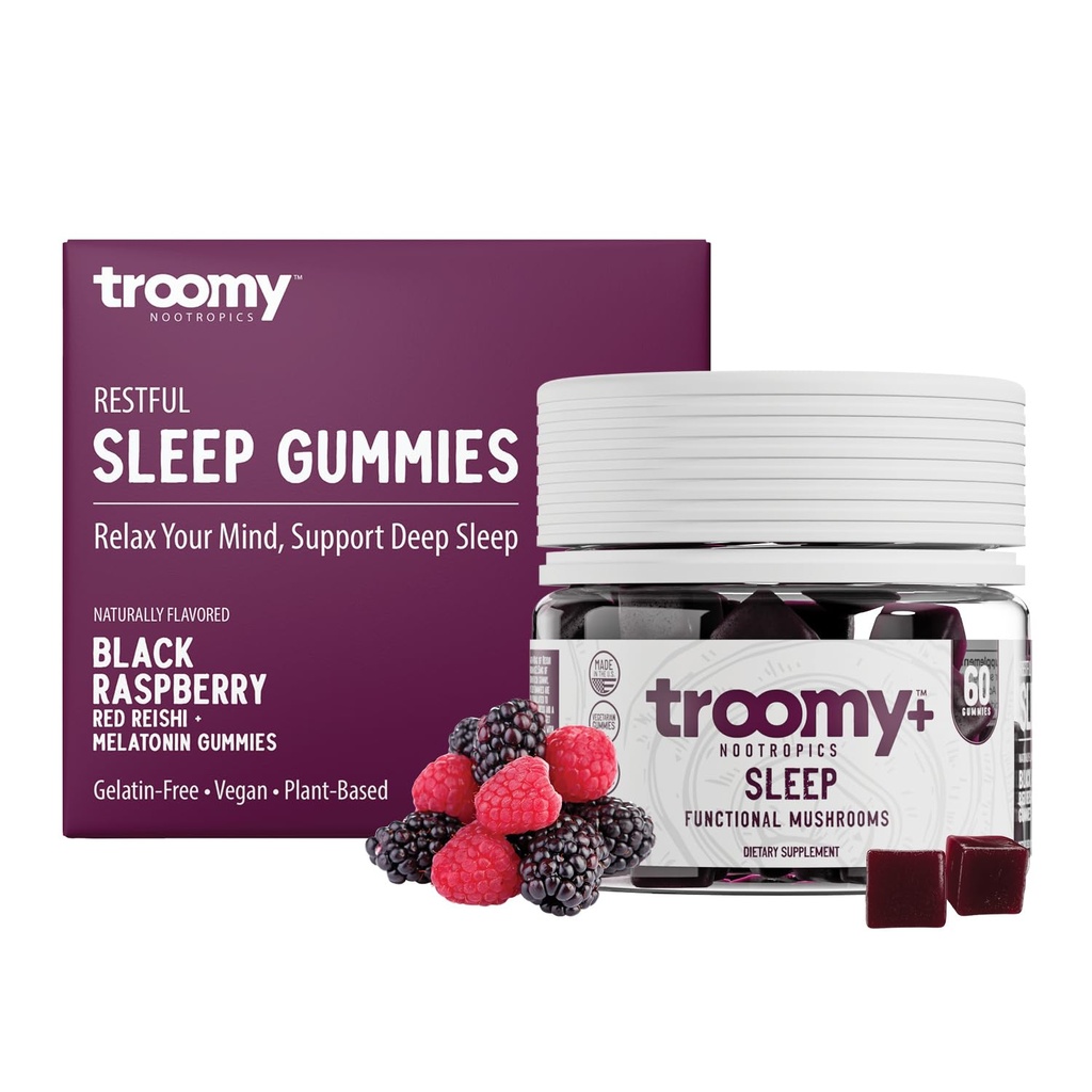 Troomy sleep Reishi + Melatonín veľké ochutnávka huby Gummy - podporuje pokojný spánok a zníženie stresu - čierna malina - 60 Počet