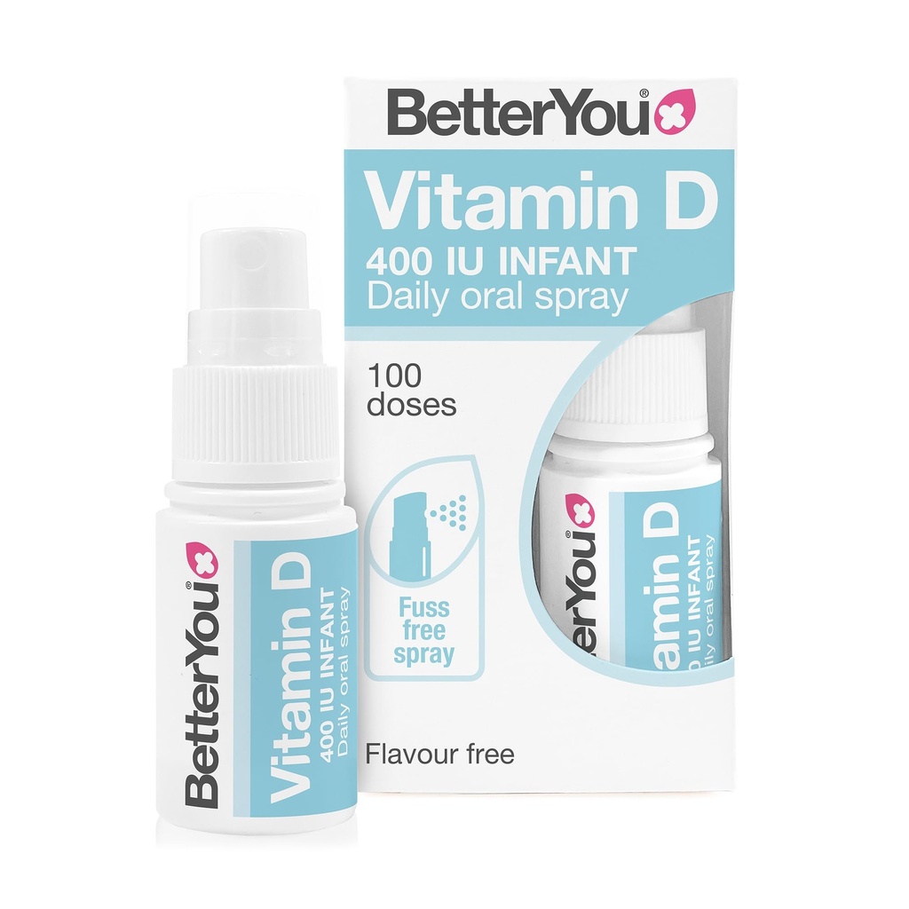BetterYou D400 Dojčenie Vitamín D perorálny sprej - Pohodlná alternatíva pre tablety - Špeciálne pre deti do 3 rokov - Jednoduchá a čistá formulácia - Vital pre rozvoj detí - 0.5 oz