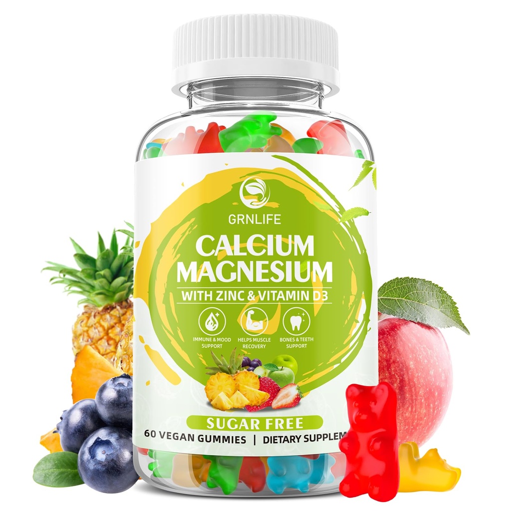 Vápnik horčíka Zinok doplnok s vitamínom D3, bezcukrové kalcium Gumies pre ženy Muži, vysoká potencia horčík Gumies pre kosti a svalovej hmoty a imunitné zdravie, zmiešané chute - 60 Počet