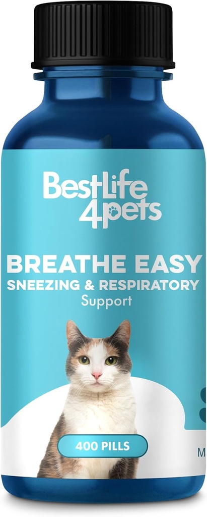 Cat Respiratory Comfort Supplement - Natural Breath Easy Feline Support for All Seasons, Kašeľ, Príležitostná nosová návaly a sipot - 400 Bez zápachu, Easy-to-Administer Tabletky bez chuti